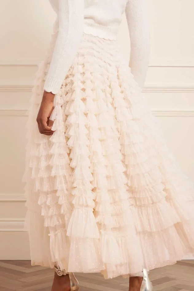 Hattie Ruffle Ankle Skirt Champagne Women Needle and Thread Skirts