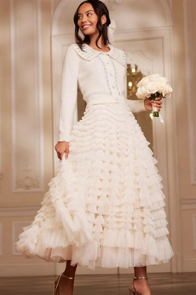 Hattie Ruffle Ankle Skirt Champagne Women Needle and Thread Skirts
