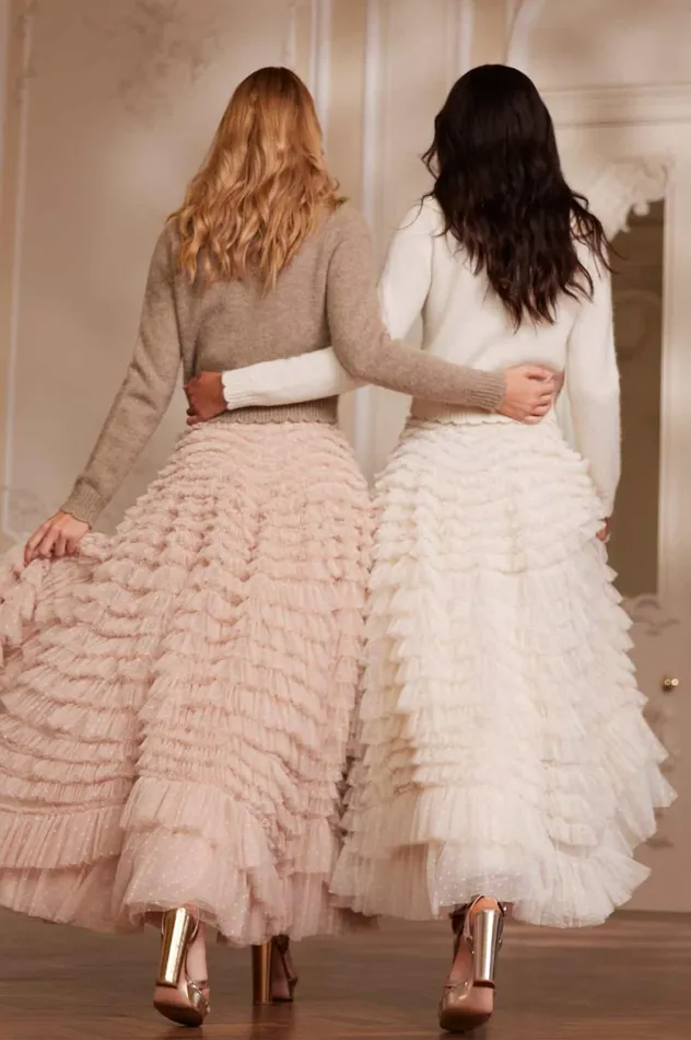 Hattie Ruffle Ankle Skirt Champagne Women Needle and Thread Skirts