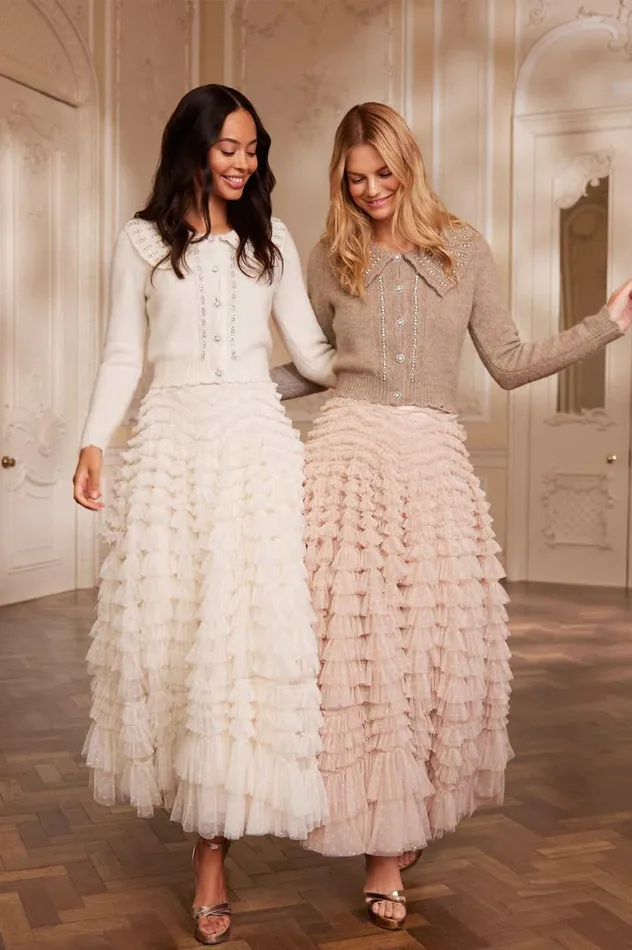 Hattie Ruffle Ankle Skirt Champagne Women Needle and Thread Skirts