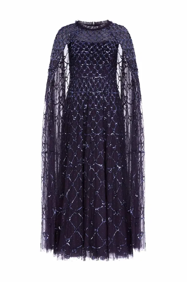 Heart Lattice Ankle Gown Blue Women Needle and Thread Dresses