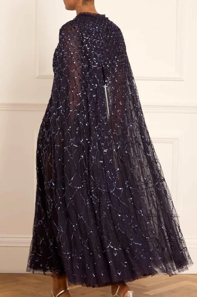 Heart Lattice Ankle Gown Blue Women Needle and Thread Dresses