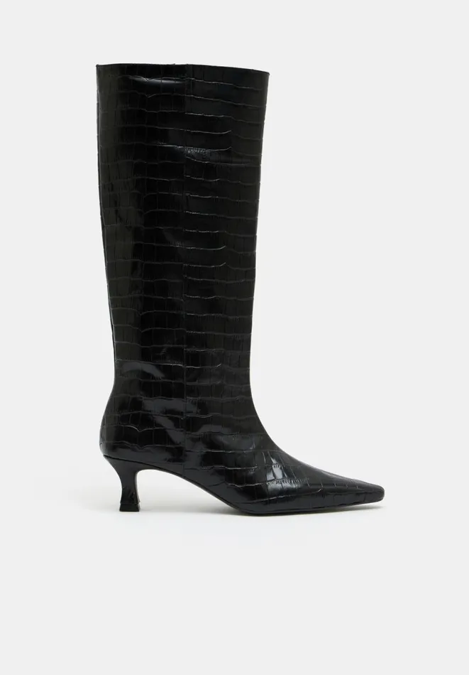 Hush Boots Women Katlynn Leather Kitten Heel Knee Boots Black