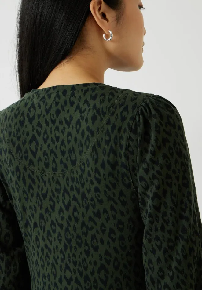 Hush Dresses Women Athena Jersey Cotton Tier Dress Animal Ikat Khaki