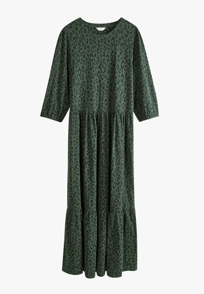 Hush Dresses Women Athena Jersey Cotton Tier Dress Animal Ikat Khaki