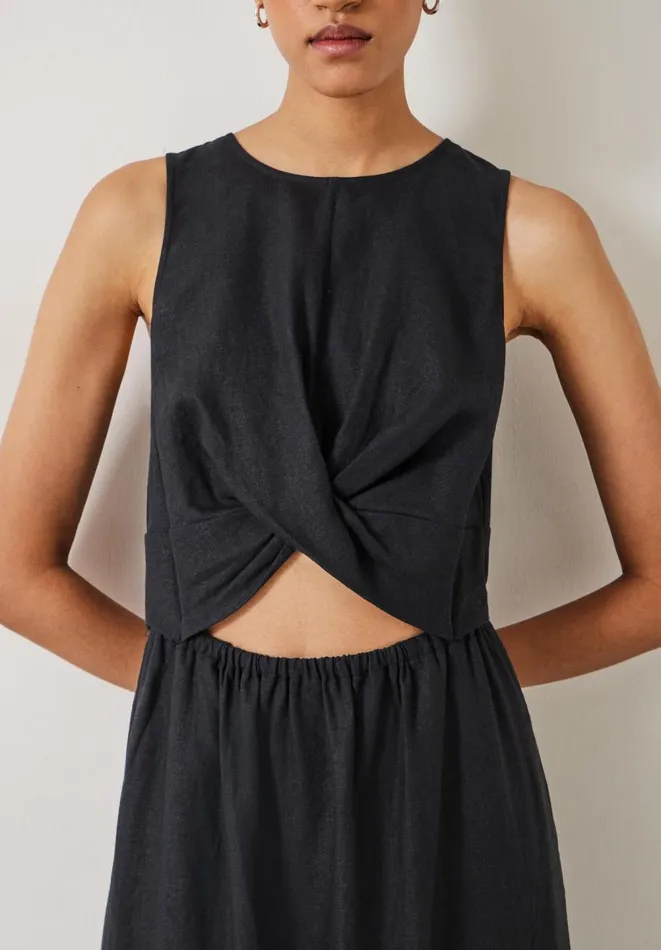 Hush Dresses Women Maggie Twist Front Linen Midi Dress Black Hush Dresses Women Maggie Twist Front Linen Midi Dress Black