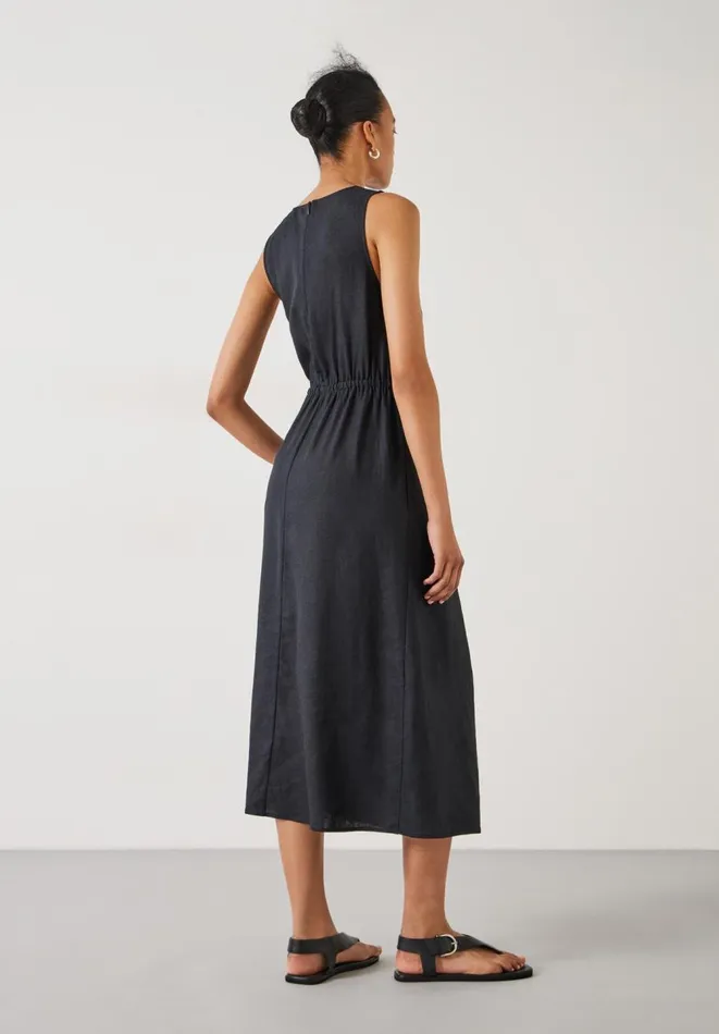 Hush Dresses Women Maggie Twist Front Linen Midi Dress Black Hush Dresses Women Maggie Twist Front Linen Midi Dress Black