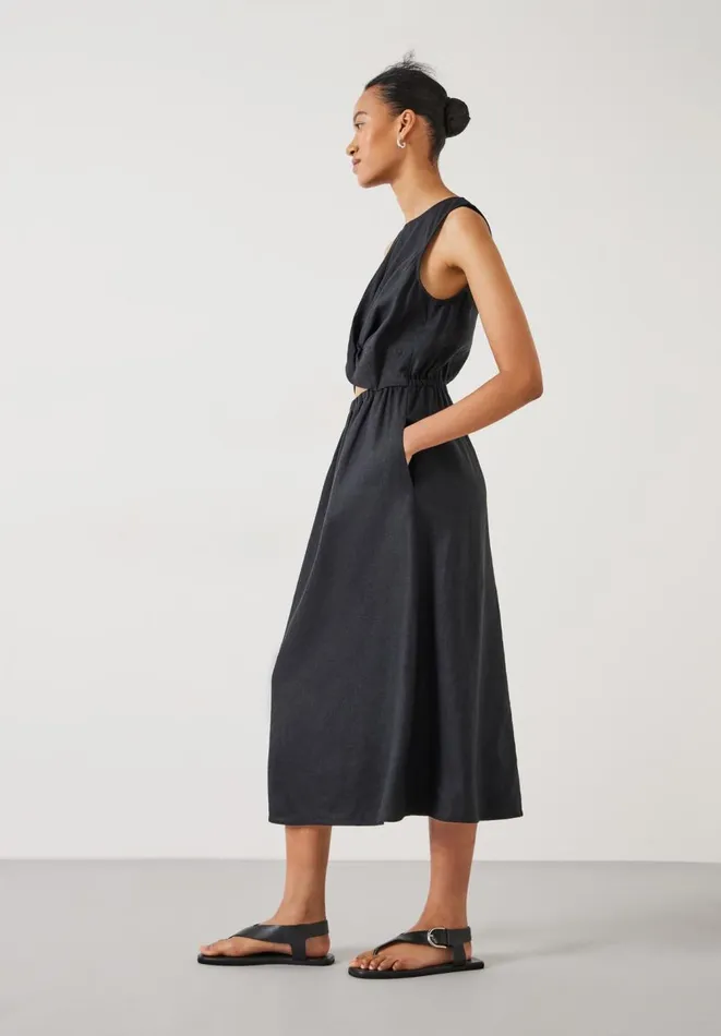 Hush Dresses Women Maggie Twist Front Linen Midi Dress Black Hush Dresses Women Maggie Twist Front Linen Midi Dress Black