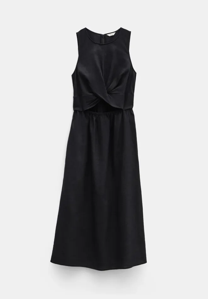 Hush Dresses Women Maggie Twist Front Linen Midi Dress Black Hush Dresses Women Maggie Twist Front Linen Midi Dress Black