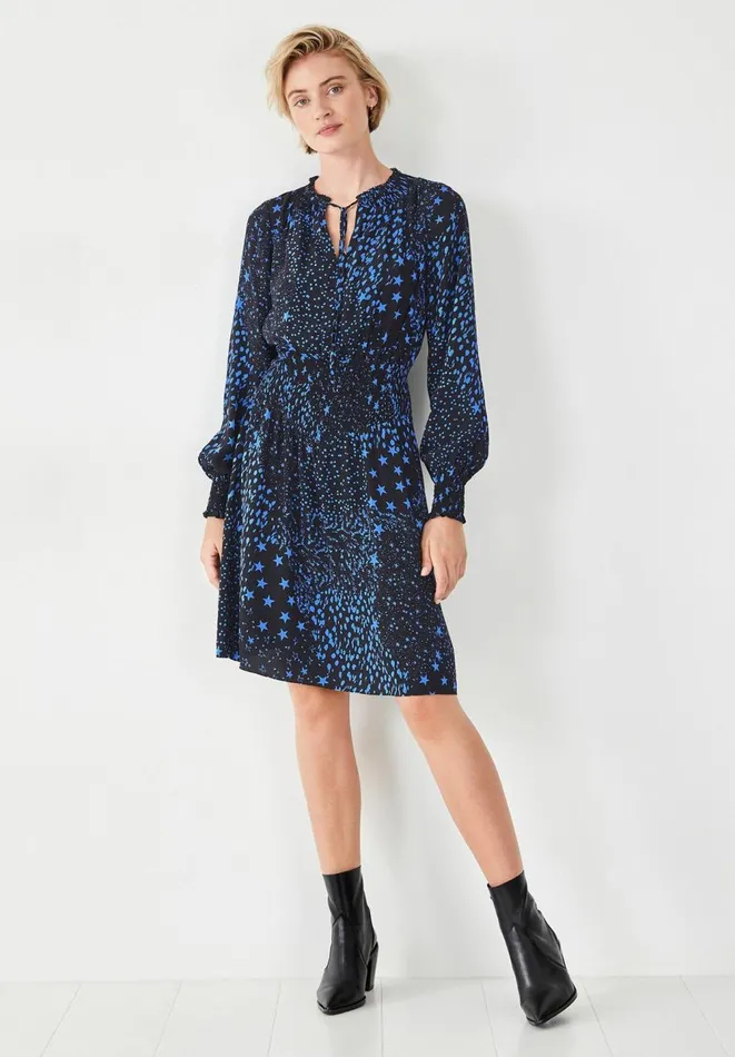 Hush Dresses Women Phoebe Shirred Mini Dress Patchwork Star Blackblue Hush Dresses Women Phoebe Shirred Mini Dress Patchwork Star Blackblue