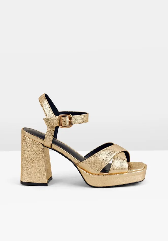 Hush Flats Women Hayne Leather Platform Heels Gold