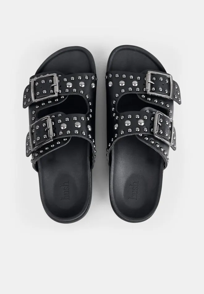 Hush Flats Women Kapalua Leather Studded Sandals Black Hush Flats Women Kapalua Leather Studded Sandals Black