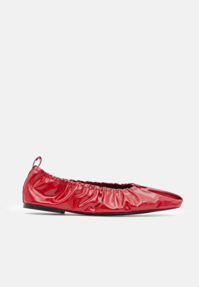 Hush Flats Women Ruby Ruched Leather Ballet Flats Red
