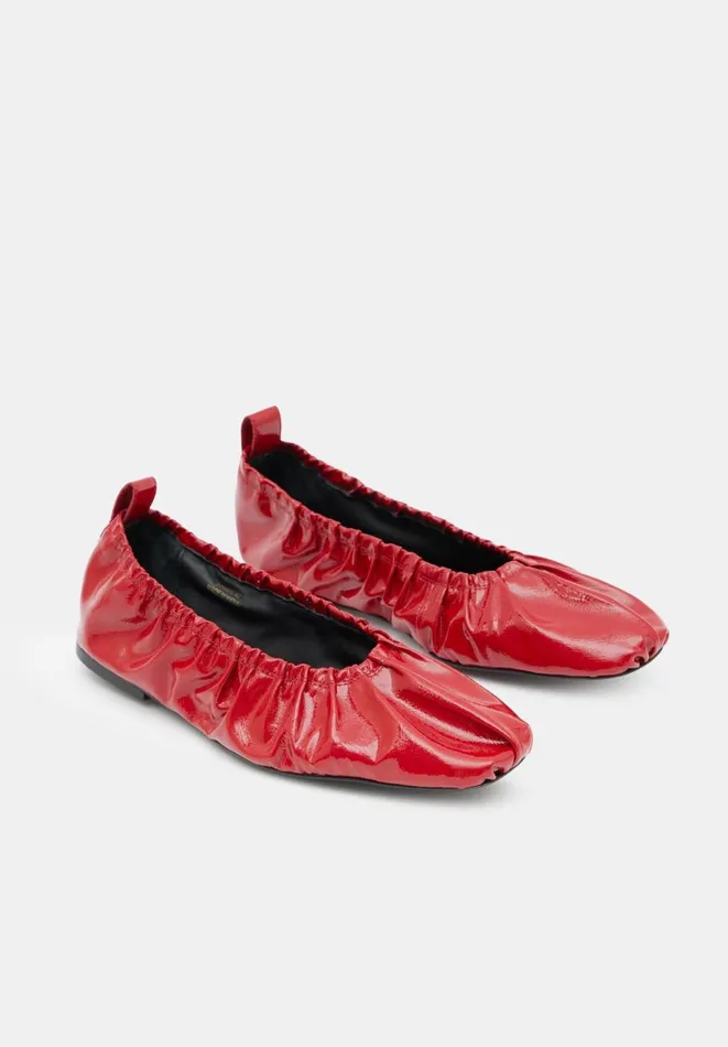 Hush Flats Women Ruby Ruched Leather Ballet Flats Red