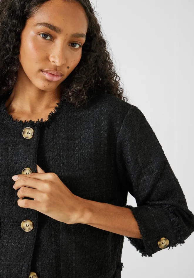 Hush Jackets and Coats Women Saffron Collarless Boucle Jacket Black Hush Jackets and Coats Women Saffron Collarless Boucle Jacket Black