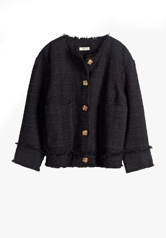 Hush Jackets and Coats Women Saffron Collarless Boucle Jacket Black Hush Jackets and Coats Women Saffron Collarless Boucle Jacket Black