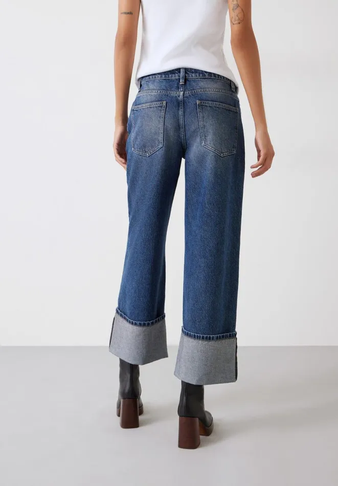 Hush Jeans Women Carly Turn Up Cropped Jeans Mid Authentic Wash
