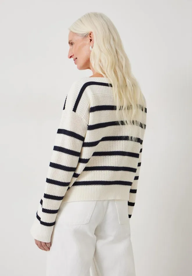 Hush Jumpers and Cardigans Women Aubrey Ribbed Boat Neck Cotton Jumper Ecru Navy Stripe Hush Jumpers and Cardigans Women Aubrey Ribbed Boat Neck Cotton Jumper Ecru Navy Stripe