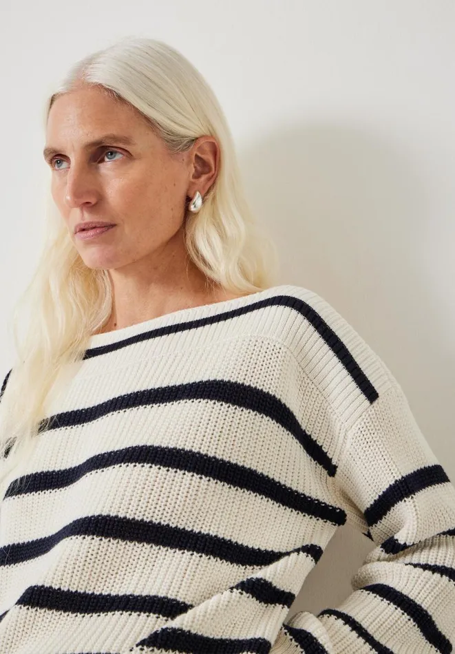 Hush Jumpers and Cardigans Women Aubrey Ribbed Boat Neck Cotton Jumper Ecru Navy Stripe Hush Jumpers and Cardigans Women Aubrey Ribbed Boat Neck Cotton Jumper Ecru Navy Stripe
