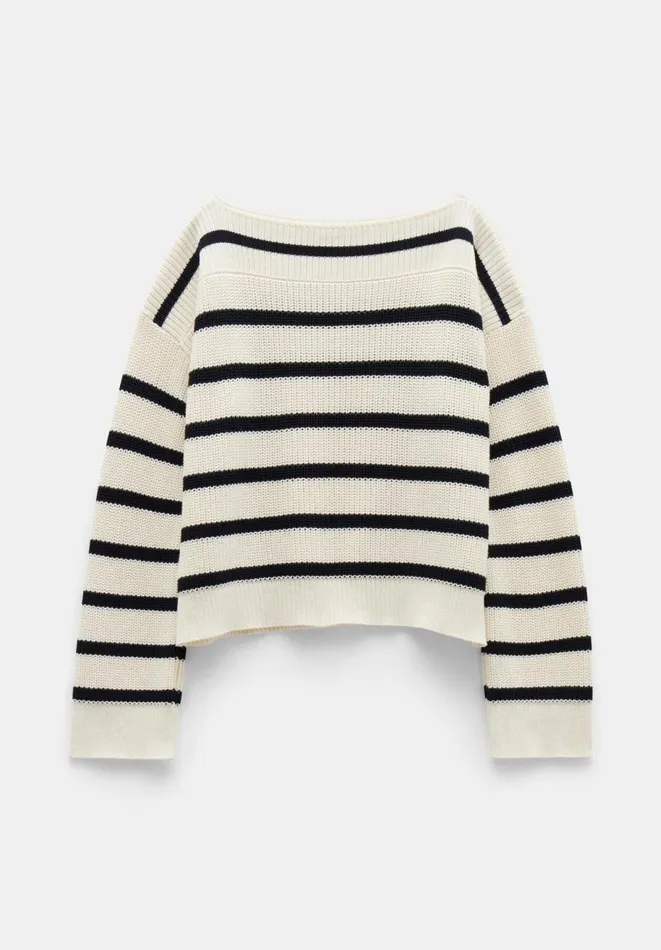 Hush Jumpers and Cardigans Women Aubrey Ribbed Boat Neck Cotton Jumper Ecru Navy Stripe Hush Jumpers and Cardigans Women Aubrey Ribbed Boat Neck Cotton Jumper Ecru Navy Stripe