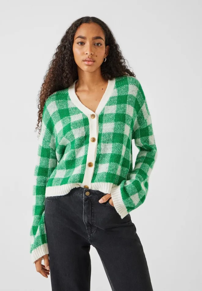 Hush Jumpers and Cardigans Women Bollon Gingham Wool Blend Cardigan Green Gingham