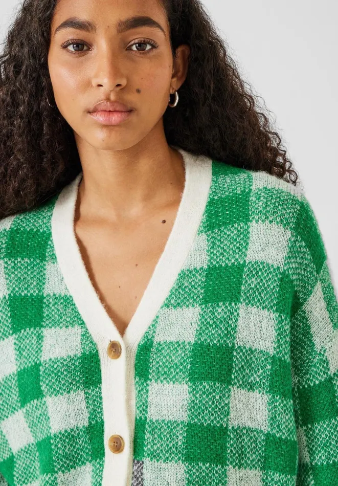 Hush Jumpers and Cardigans Women Bollon Gingham Wool Blend Cardigan Green Gingham Hush Jumpers and Cardigans Women Bollon Gingham Wool Blend Cardigan Green Gingham