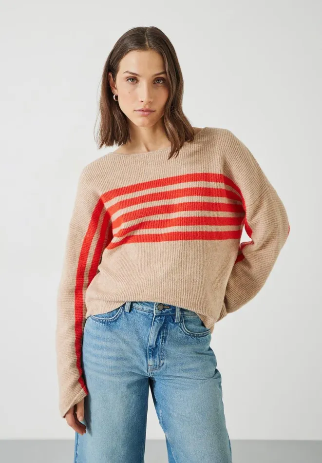 Hush Jumpers and Cardigans Women Evan Relaxed Stripe Jumper Oatmeal Bright Orange