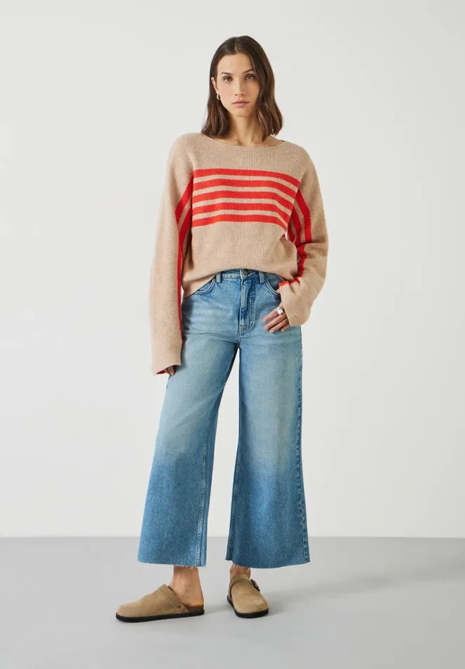 Hush Jumpers and Cardigans Women Evan Relaxed Stripe Jumper Oatmeal Bright Orange Hush Jumpers and Cardigans Women Evan Relaxed Stripe Jumper Oatmeal Bright Orange
