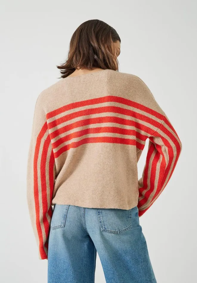 Hush Jumpers and Cardigans Women Evan Relaxed Stripe Jumper Oatmeal Bright Orange Hush Jumpers and Cardigans Women Evan Relaxed Stripe Jumper Oatmeal Bright Orange