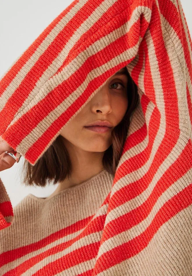 Hush Jumpers and Cardigans Women Evan Relaxed Stripe Jumper Oatmeal Bright Orange Hush Jumpers and Cardigans Women Evan Relaxed Stripe Jumper Oatmeal Bright Orange
