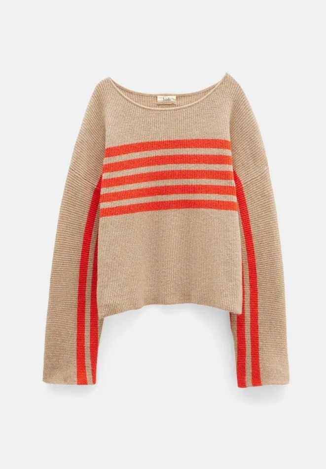 Hush Jumpers and Cardigans Women Evan Relaxed Stripe Jumper Oatmeal Bright Orange Hush Jumpers and Cardigans Women Evan Relaxed Stripe Jumper Oatmeal Bright Orange