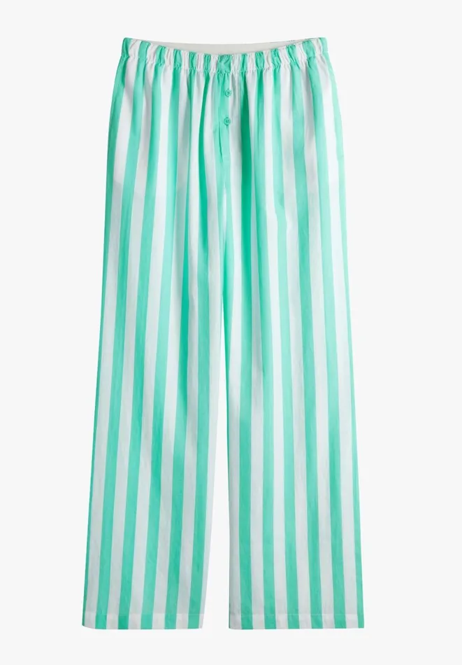Hush Pyjamas and Nightwear Women Clemmie Cotton Pyjama Trousers Green White Stripe