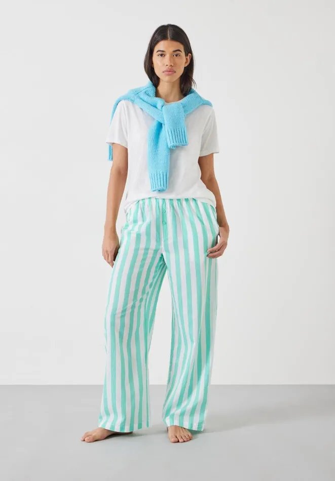 Hush Pyjamas and Nightwear Women Clemmie Cotton Pyjama Trousers Green White Stripe