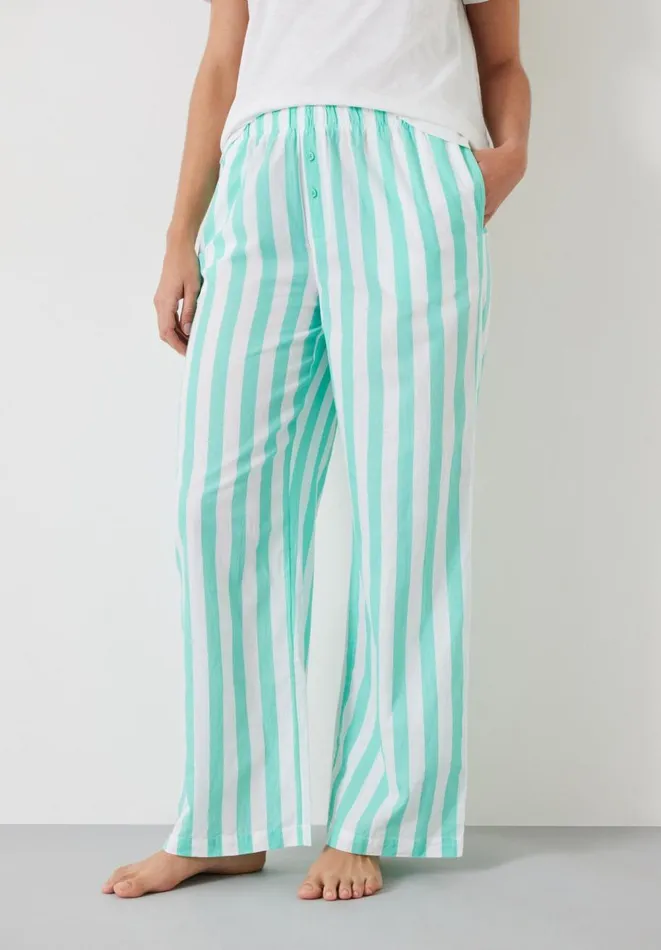 Hush Pyjamas and Nightwear Women Clemmie Cotton Pyjama Trousers Green White Stripe