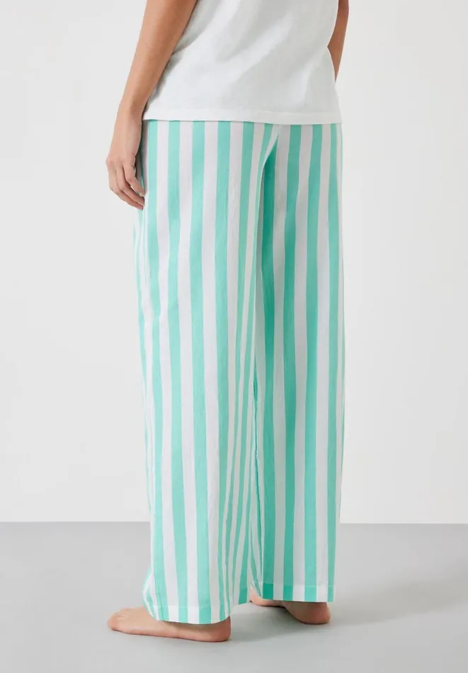 Hush Pyjamas and Nightwear Women Clemmie Cotton Pyjama Trousers Green White Stripe