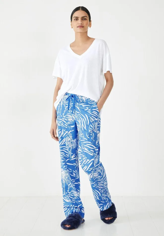 Hush Pyjamas and Nightwear Women Isla Printed Cotton PJ Trousers Zebra Blueecru