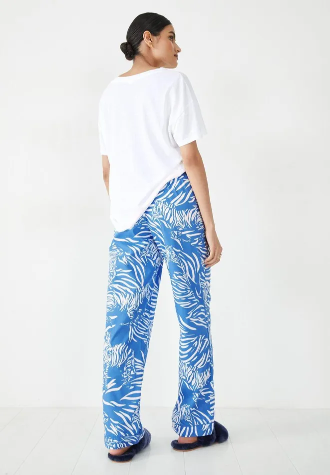 Hush Pyjamas and Nightwear Women Isla Printed Cotton PJ Trousers Zebra Blueecru
