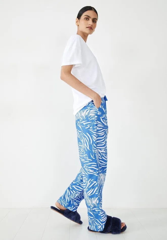 Hush Pyjamas and Nightwear Women Isla Printed Cotton PJ Trousers Zebra Blueecru