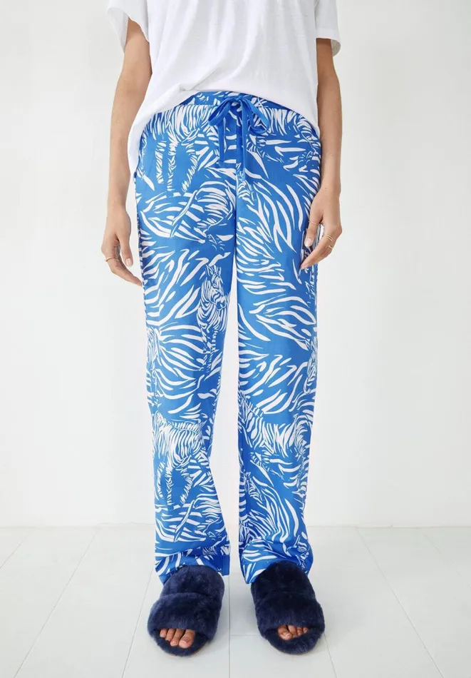 Hush Pyjamas and Nightwear Women Isla Printed Cotton PJ Trousers Zebra Blueecru