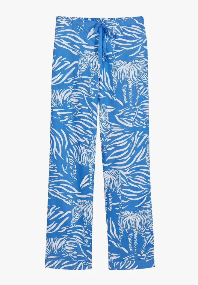 Hush Pyjamas and Nightwear Women Isla Printed Cotton PJ Trousers Zebra Blueecru