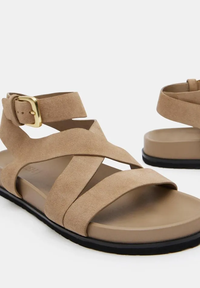 Hush Sandals Women Sadie Suede Footbed Sandal Taupe Hush Sandals Women Sadie Suede Footbed Sandal Taupe