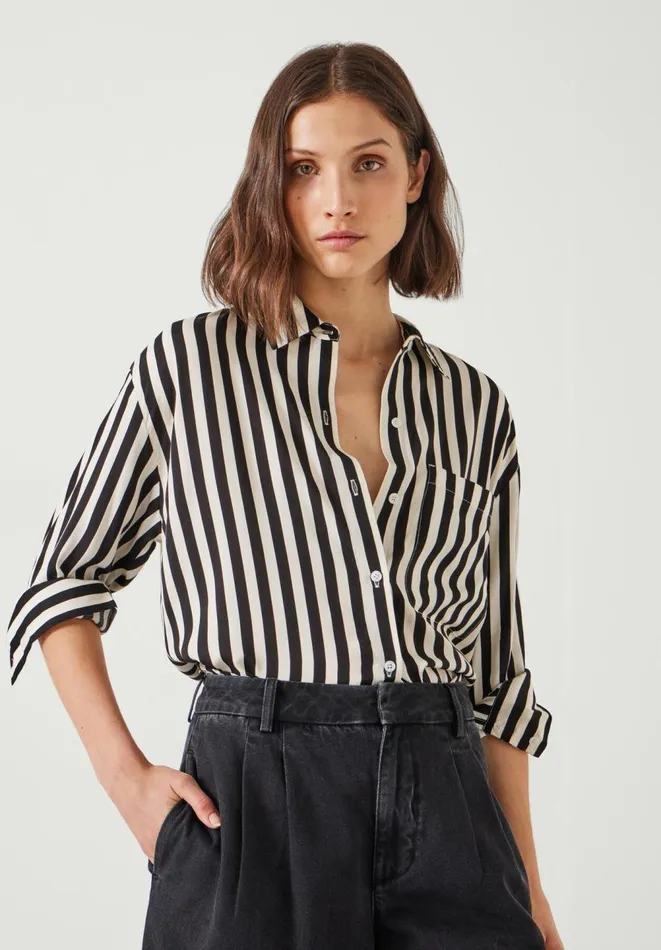 Hush Shirts and Blouses Women Emely Oversized Stripe Fluid Shirt Black And White Stripe