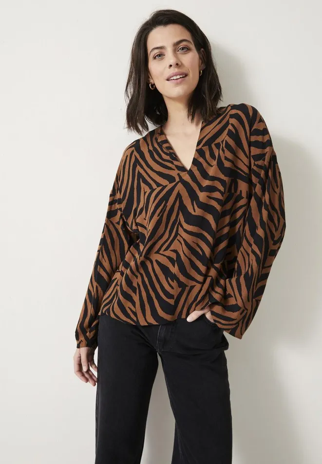 Hush Shirts and Blouses Women Lauren Notch Neck Top Zebra Patchwork Brown