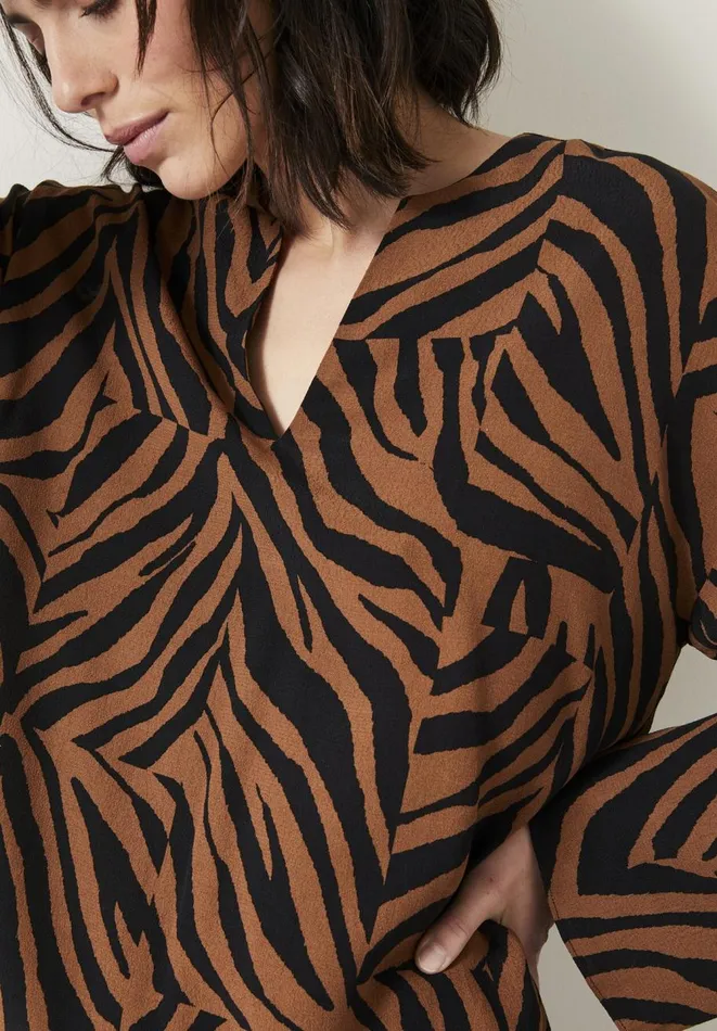 Hush Shirts and Blouses Women Lauren Notch Neck Top Zebra Patchwork Brown Hush Shirts and Blouses Women Lauren Notch Neck Top Zebra Patchwork Brown