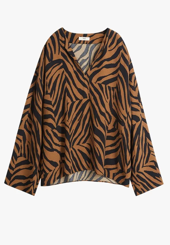 Hush Shirts and Blouses Women Lauren Notch Neck Top Zebra Patchwork Brown Hush Shirts and Blouses Women Lauren Notch Neck Top Zebra Patchwork Brown