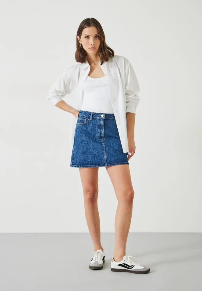 Hush Skirts Women Saachi Denim Mini Skirt Mid Authentic Wash Denim