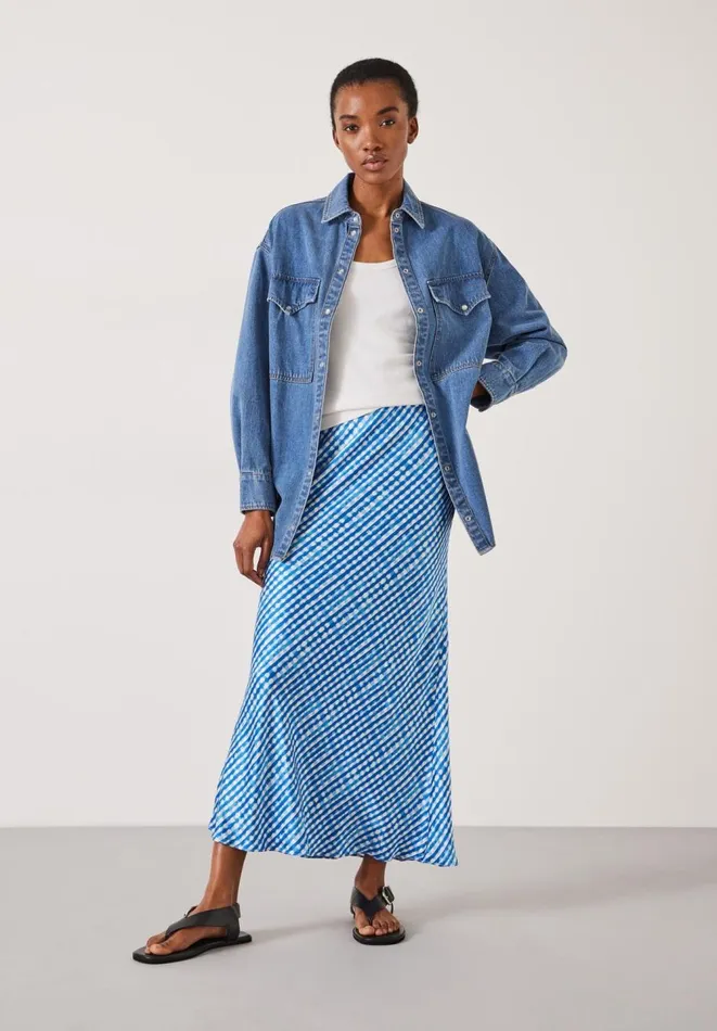 Hush Skirts Women Simone Slinky Midi Skirt Watercolour Gingham Dark Blue