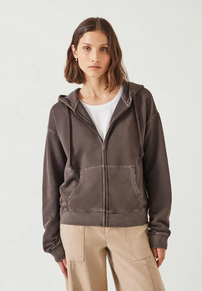 Hush Sweatshirts and Hoodies Women Dorian Cotton Zip Front Hoodie Chocolate