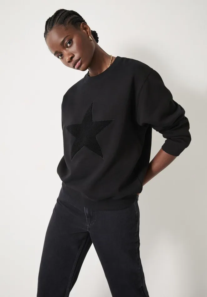 Hush Sweatshirts and Hoodies Women Simran Star Texture Sweatshirt Black
