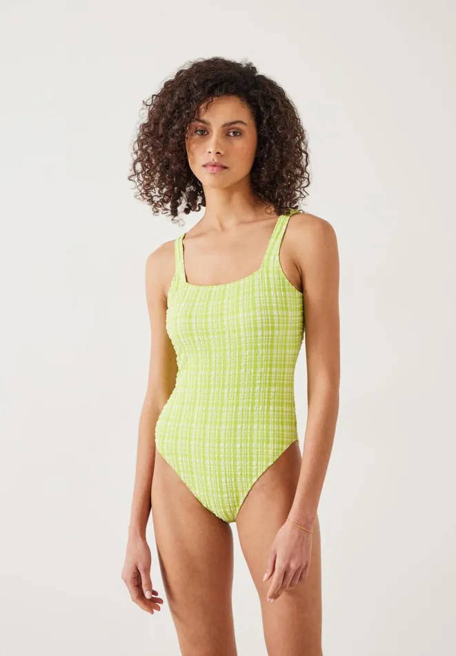 Hush Swimwear and Beachwear Women Lola Check Crinkle Scoop Swimsuit Lime Check